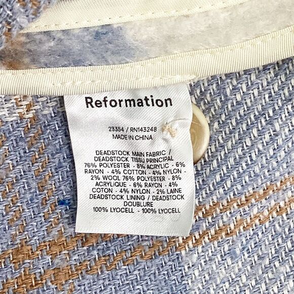 REFORMATION Size M Ainslie Plaid Jacket Coat Flannel Oversized Light Blue - Picture 8 of 10